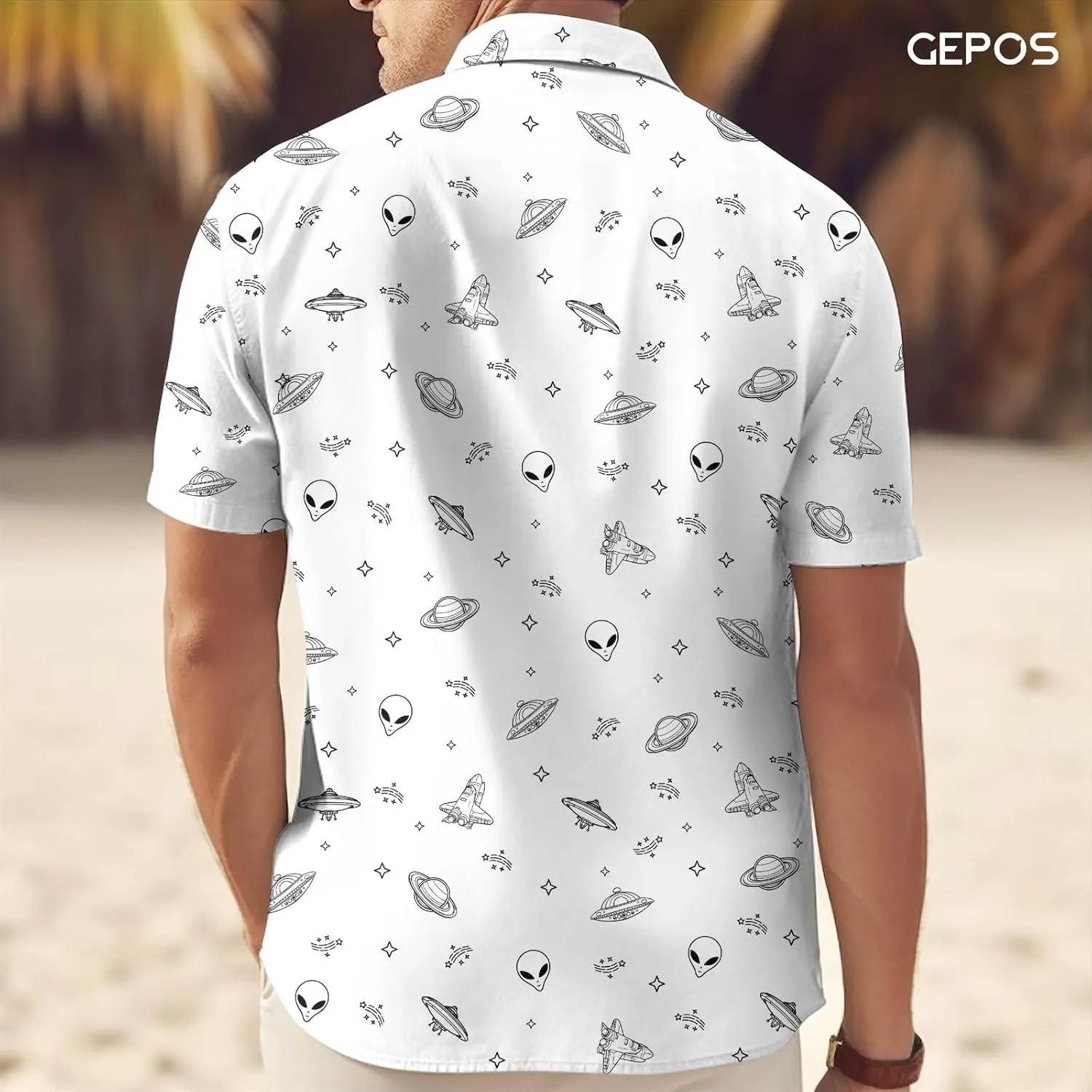 Alien Short Sleeve Hawaiian Shirt, Funny Pattern Casual Button Shirt, Summer Shirt, Birthday Gifts