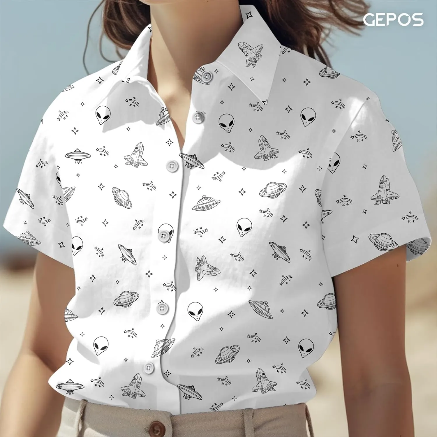 Alien Short Sleeve Hawaiian Shirt, Funny Pattern Casual Button Shirt, Summer Shirt, Birthday Gifts