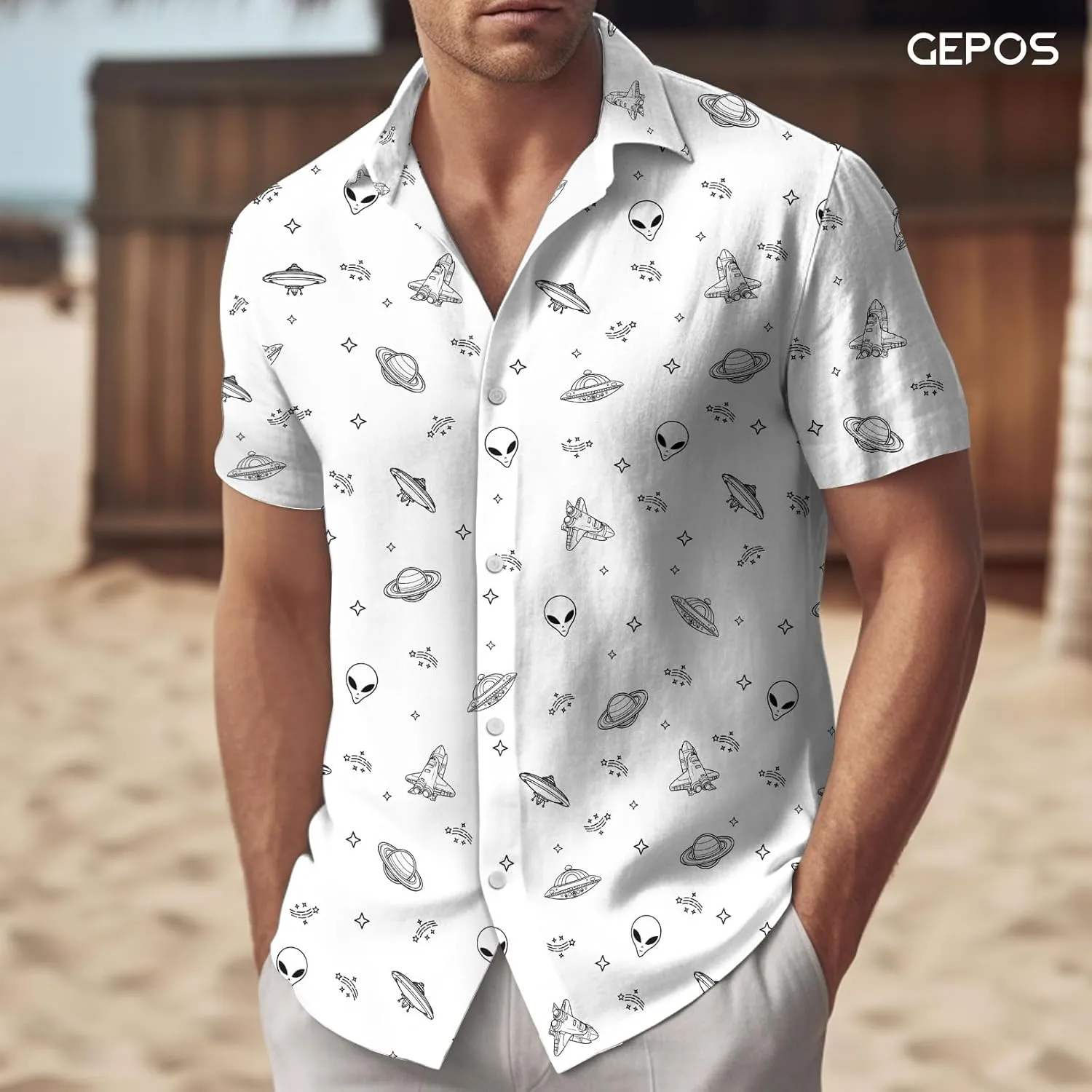 Alien Short Sleeve Hawaiian Shirt, Funny Pattern Casual Button Shirt, Summer Shirt, Birthday Gifts