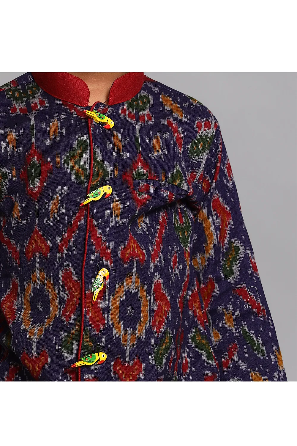 Blue printed kurta with cream balloon pants