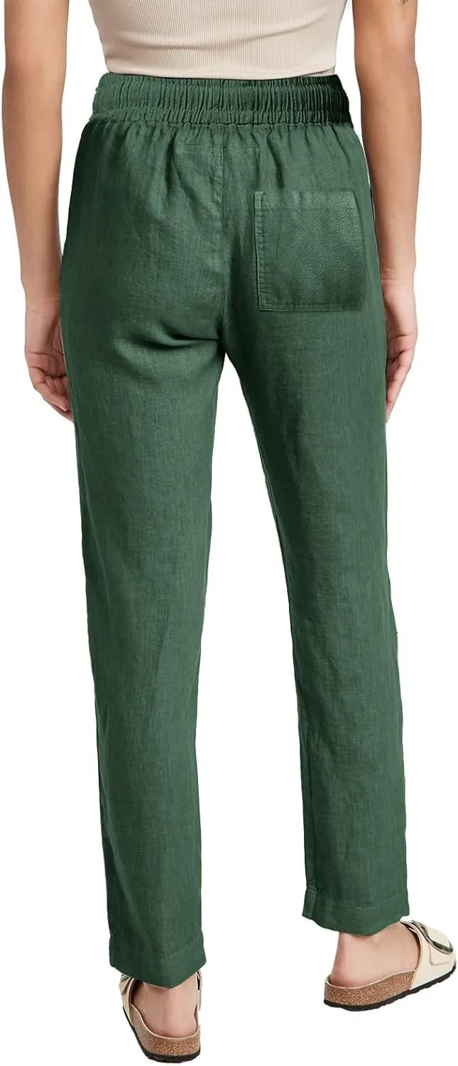Casual Pants Women Summer Drawstring High Waist Straight Leg Pants Casual Dressy Work Vacation Beach Trousers with Pockets