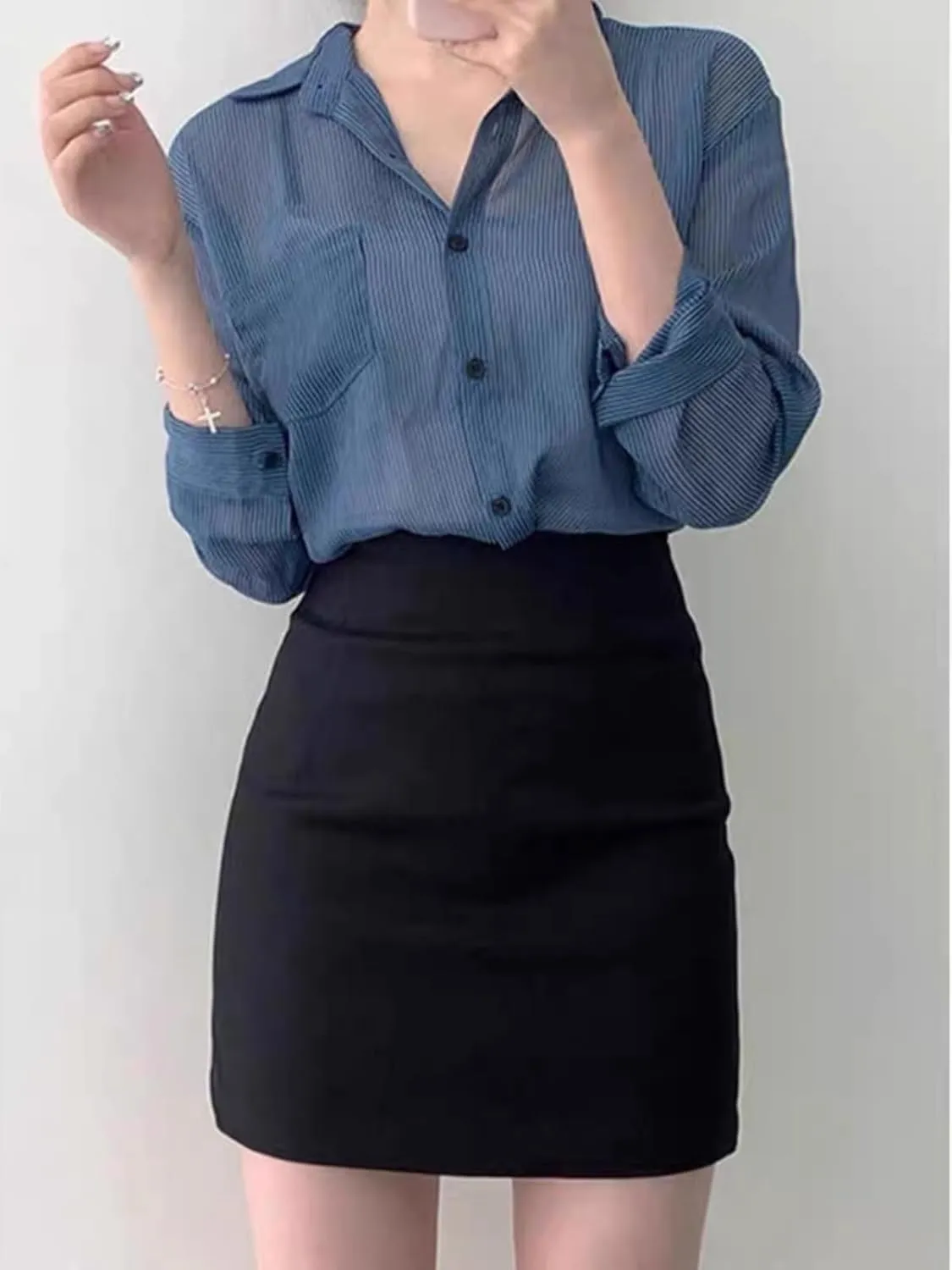 Casual Women's High-Waisted Skirt Slim Spring and Summer Bustle Skirt