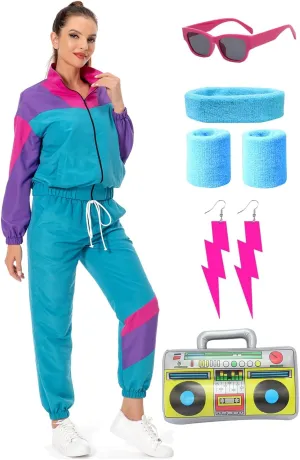 Color Block Track Suit Set 80s Long Sleeve Windbreaker 90s Track Outfit Casual Sweatsuits Women