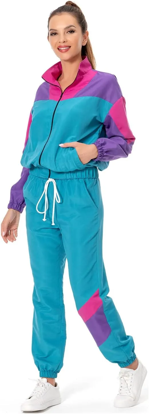 Color Block Track Suit Set 80s Long Sleeve Windbreaker 90s Track Outfit Casual Sweatsuits Women