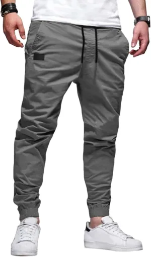 evzosrz Mens Casual Joggers Cargo Pants - Slim Fit Drawstring Hiking Outdoor Twill Track Jogging Chino Trousers Sweatpants