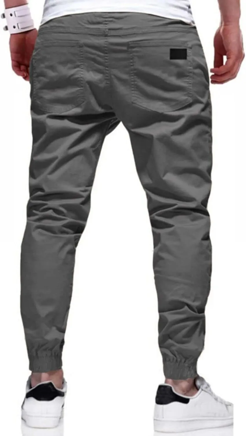 evzosrz Mens Casual Joggers Cargo Pants - Slim Fit Drawstring Hiking Outdoor Twill Track Jogging Chino Trousers Sweatpants