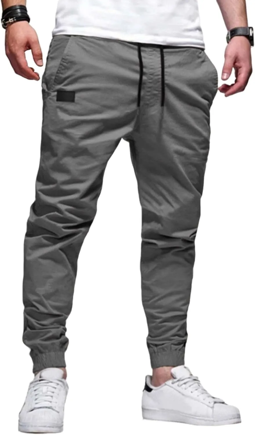evzosrz Mens Casual Joggers Cargo Pants - Slim Fit Drawstring Hiking Outdoor Twill Track Jogging Chino Trousers Sweatpants