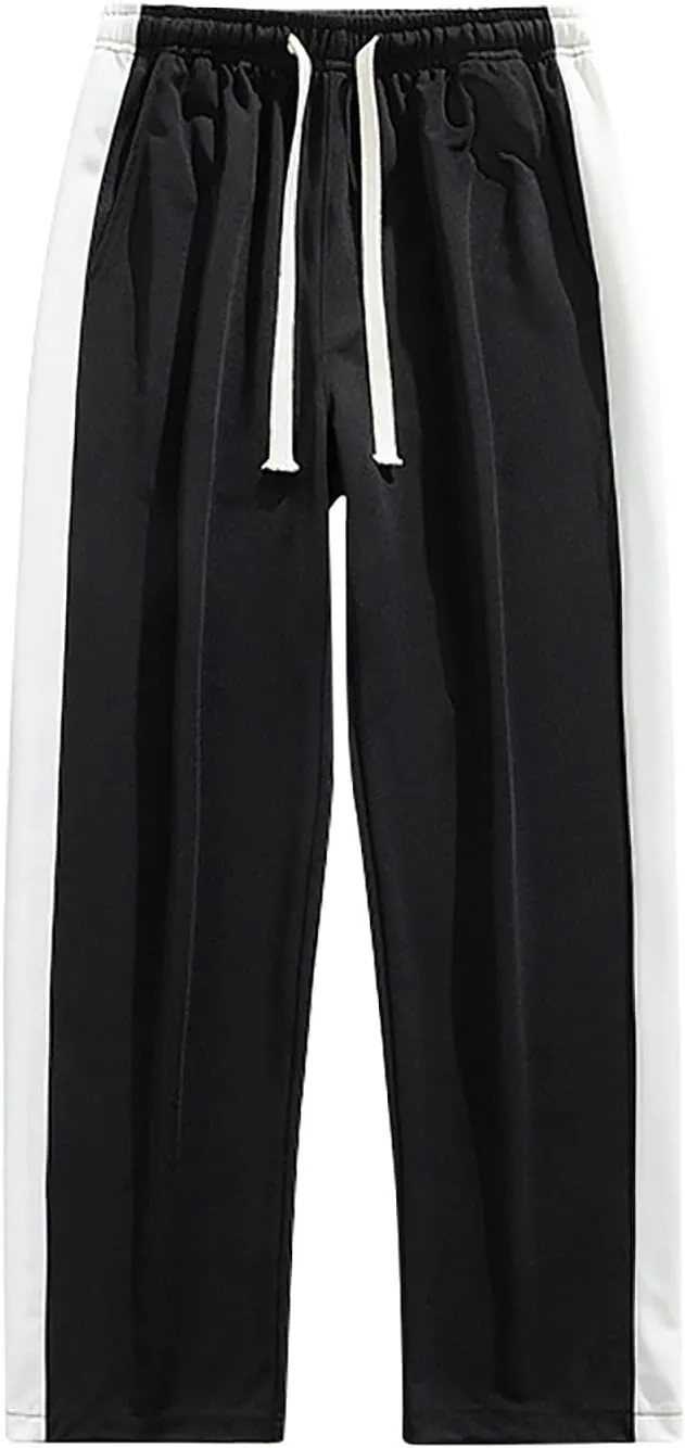 Finelylove Mens Pants Silk Casual Pants Ealstic Waist Drawstring Lounge Pants Wide Leg Baggy Pants Color Block Trousers