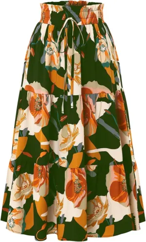 Maxi Skirts for Women 2025 Summer Ruffle Elastic High Waist Tiered Skirt Vacation A-Line Flowy Swing Long Skirts