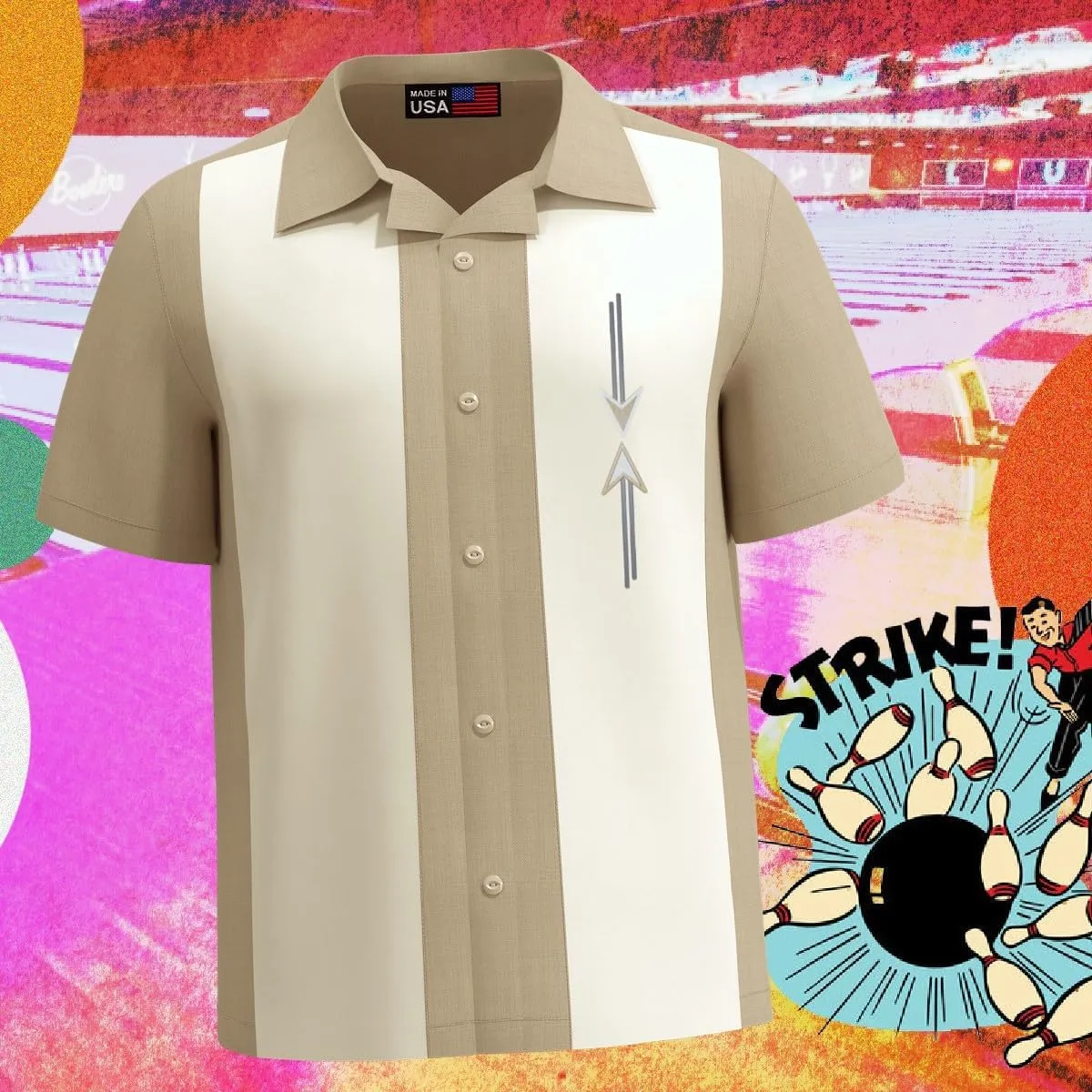 Mens Camp Shirt, Vintage Cuban Style Bowling Shirt ~ Tom Collins ~ Guayabera Dress Shirt Style
