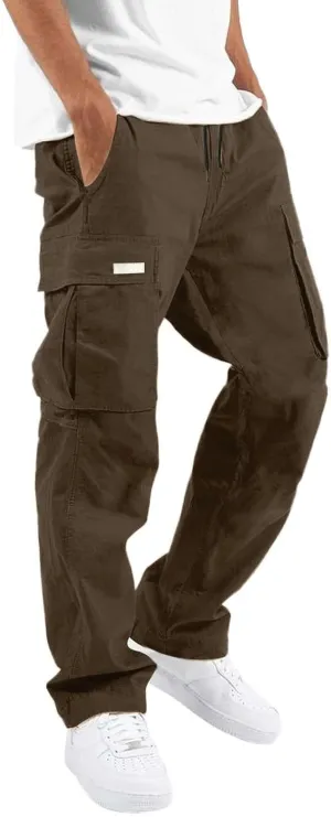 Mens Causal Cargo Pants Sports Pants Trousers Hiking Joggers Loose Fit Classic Comfy Soft Pants with Multi-Pocket