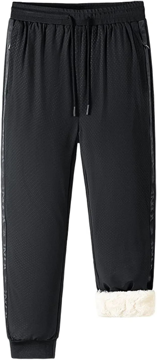 Mens Jogger Pants Drawstring Elastic Waist Solid Plush Thickened Sport Pant Casual Loose Fitness Sport Sweatpants