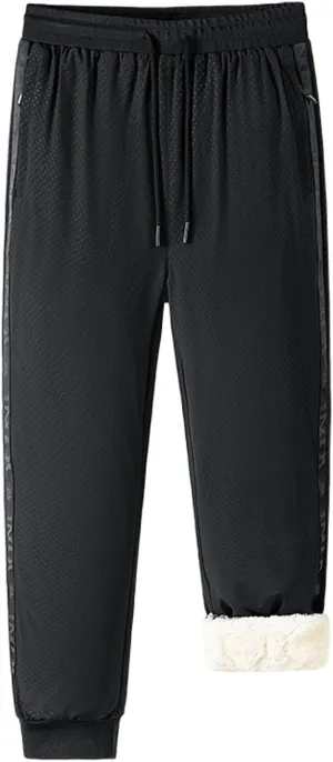 Mens Jogger Pants Drawstring Elastic Waist Solid Plush Thickened Sport Pant Casual Loose Fitness Sport Sweatpants