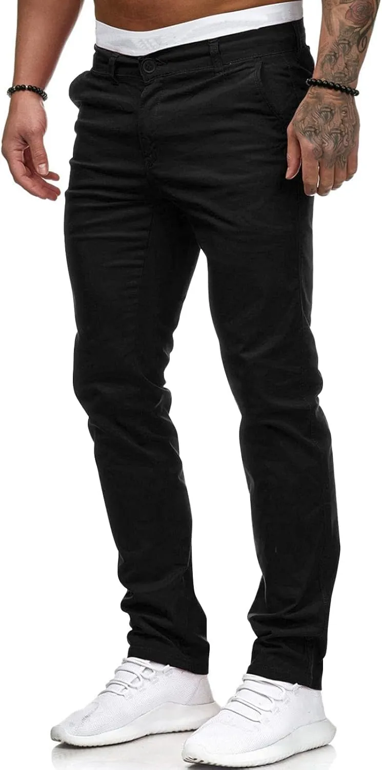 Men's Skinny Fit Dress Pants Flat Front Casual Smart Trousers Trendy Business Work Chino Pants with Pockets Plus Size