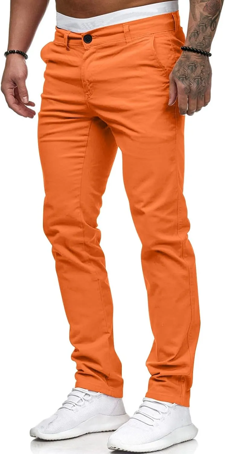 Men's Skinny Fit Dress Pants Flat Front Casual Smart Trousers Trendy Business Work Chino Pants with Pockets Plus Size