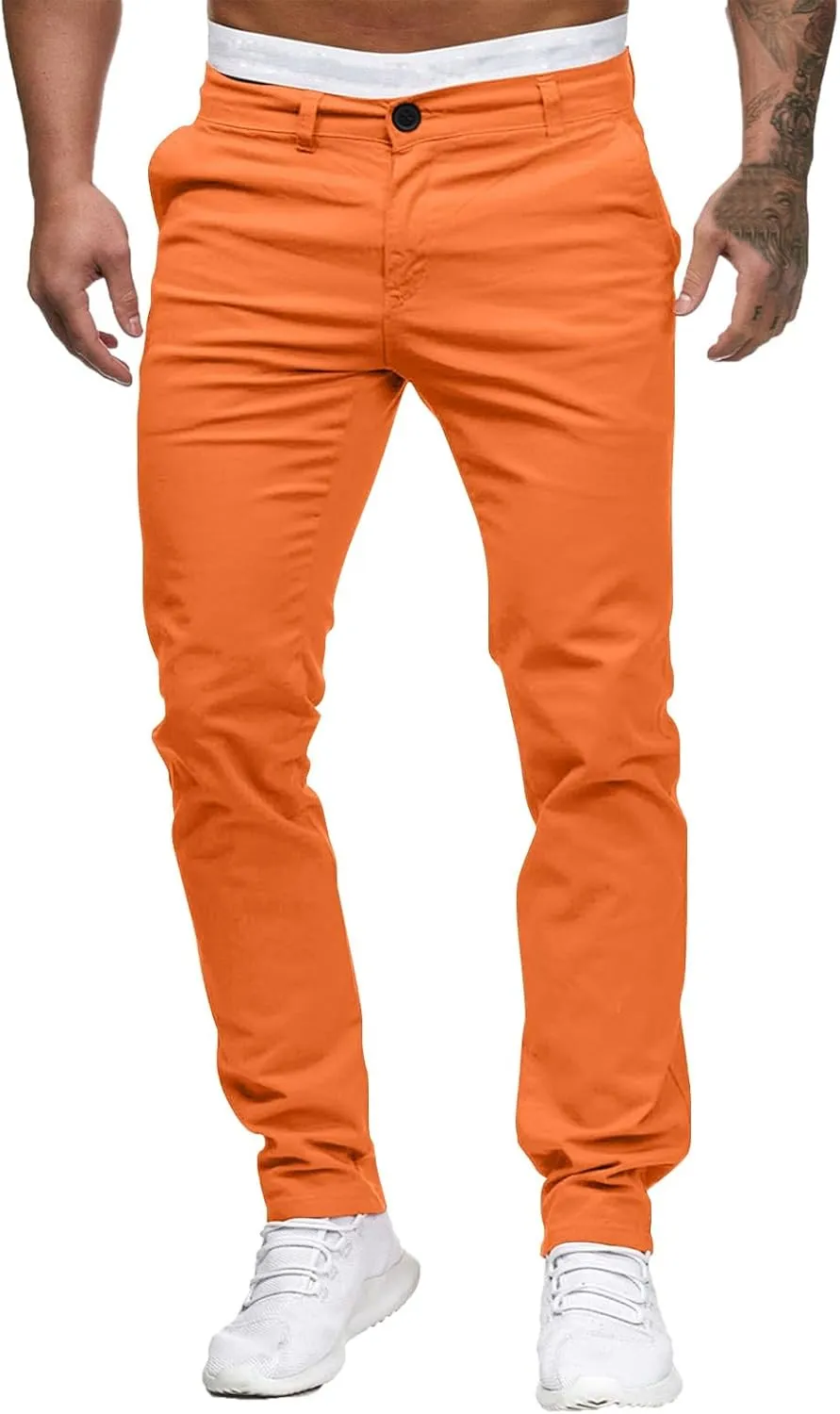 Men's Skinny Fit Dress Pants Flat Front Casual Smart Trousers Trendy Business Work Chino Pants with Pockets Plus Size