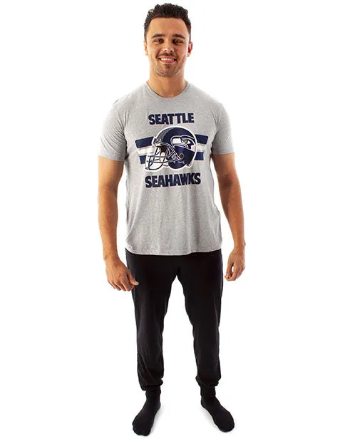 NFL Teams Seattle Seahawks Helmet Men's Long Pyjama T-Shirt & Lounge Pant Set