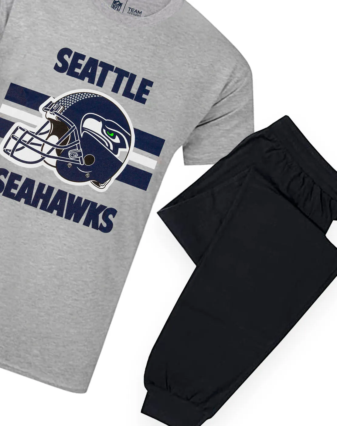 NFL Teams Seattle Seahawks Helmet Men's Long Pyjama T-Shirt & Lounge Pant Set