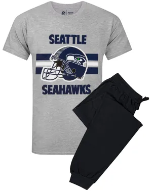 NFL Teams Seattle Seahawks Helmet Men's Long Pyjama T-Shirt & Lounge Pant Set