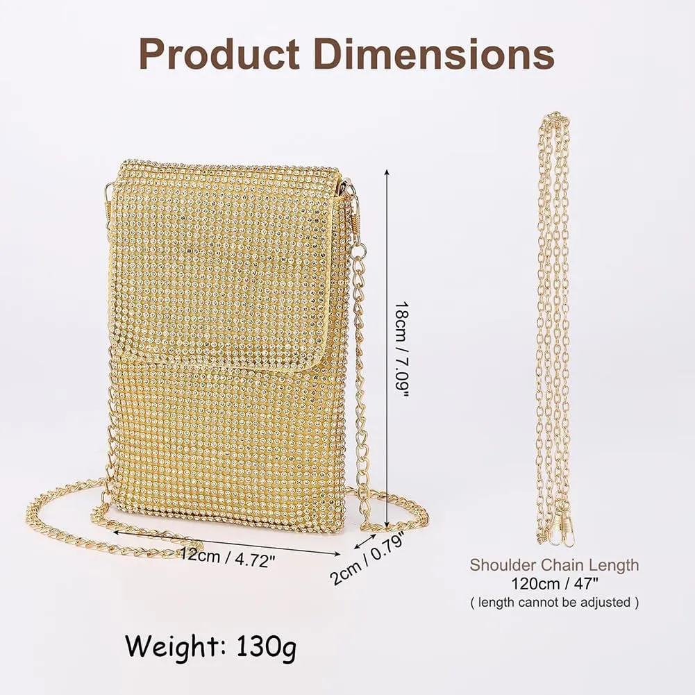 Rhinestone Crossbody Cell Phone Purse Wallet Clutch Crystal Evening Handbags Bling Shoulder Smart Phone Bag