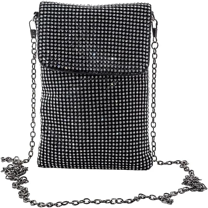 Rhinestone Crossbody Cell Phone Purse Wallet Clutch Crystal Evening Handbags Bling Shoulder Smart Phone Bag