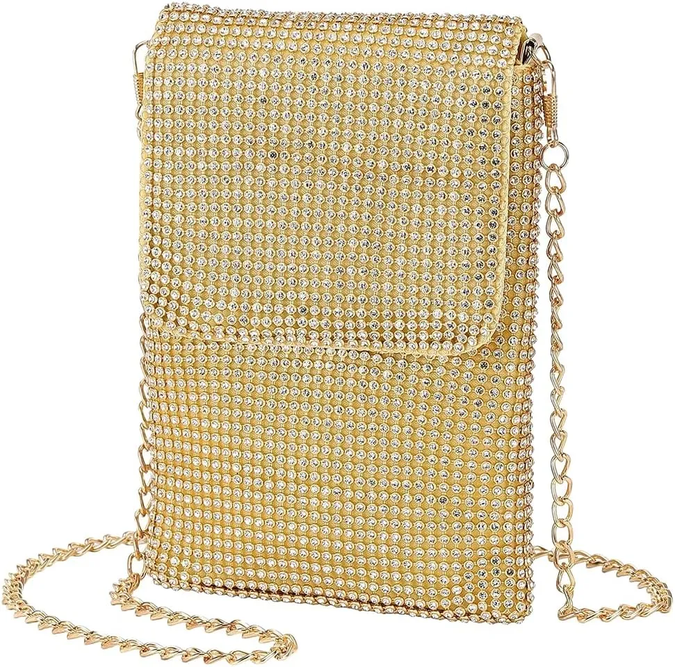 Rhinestone Crossbody Cell Phone Purse Wallet Clutch Crystal Evening Handbags Bling Shoulder Smart Phone Bag