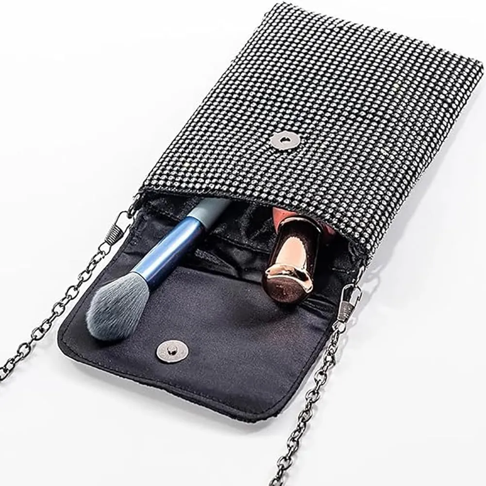 Rhinestone Crossbody Cell Phone Purse Wallet Clutch Crystal Evening Handbags Bling Shoulder Smart Phone Bag