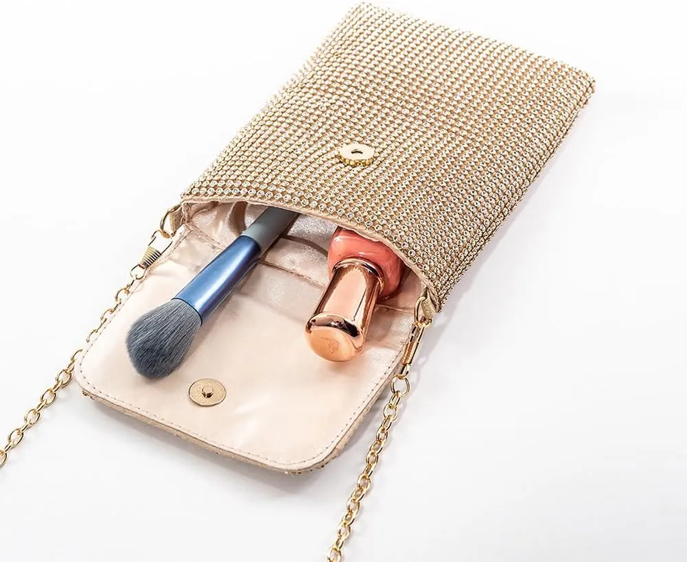Rhinestone Crossbody Cell Phone Purse Wallet Clutch Crystal Evening Handbags Bling Shoulder Smart Phone Bag