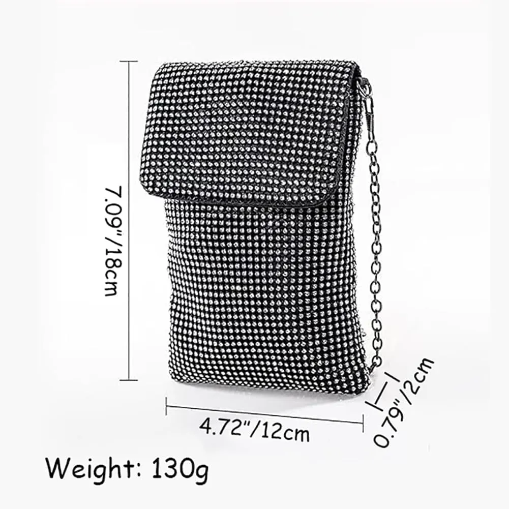 Rhinestone Crossbody Cell Phone Purse Wallet Clutch Crystal Evening Handbags Bling Shoulder Smart Phone Bag