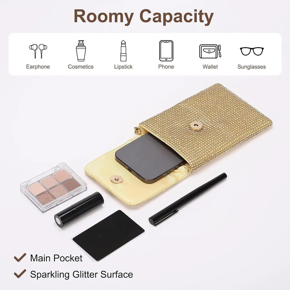 Rhinestone Crossbody Cell Phone Purse Wallet Clutch Crystal Evening Handbags Bling Shoulder Smart Phone Bag