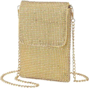Rhinestone Crossbody Cell Phone Purse Wallet Clutch Crystal Evening Handbags Bling Shoulder Smart Phone Bag