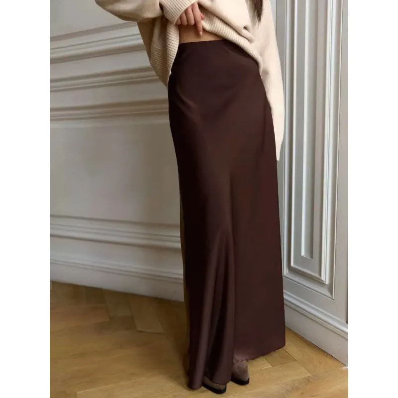 Satin High Waist Sheath Mopping Fishtail Skirt