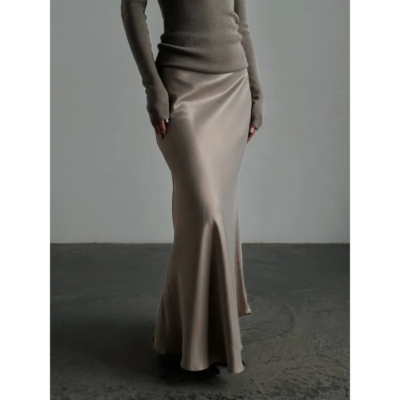 Satin High Waist Sheath Mopping Fishtail Skirt