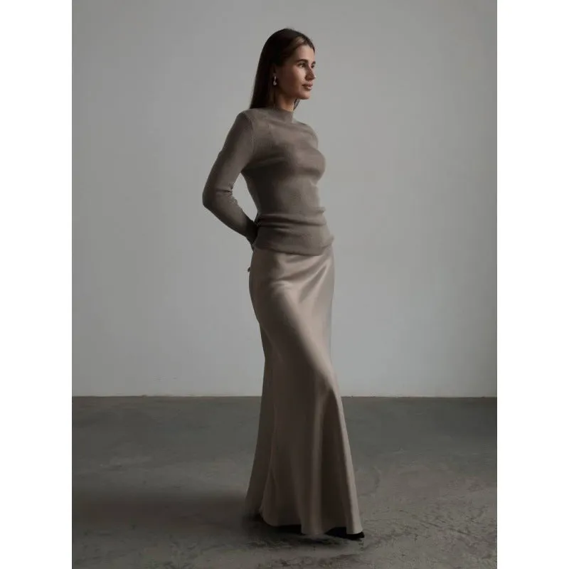 Satin High Waist Sheath Mopping Fishtail Skirt