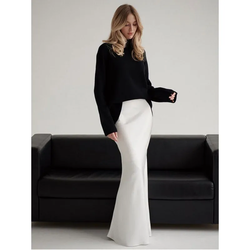 Satin High Waist Sheath Mopping Fishtail Skirt