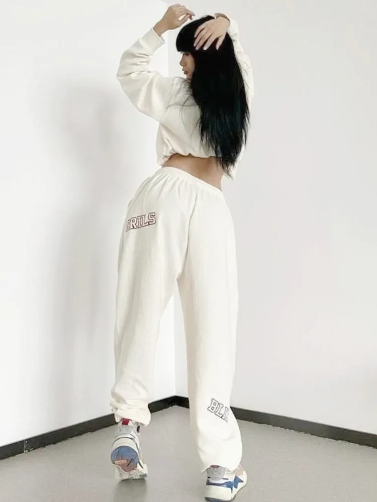 Wenkouban Y2K White Joggers Sweatpants Women Oversize Korean Streetwear Letter Print Jogging Sports Pants Harajuku Trousers Female