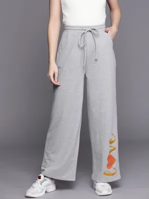 Women Grey Melange Love Track Pants