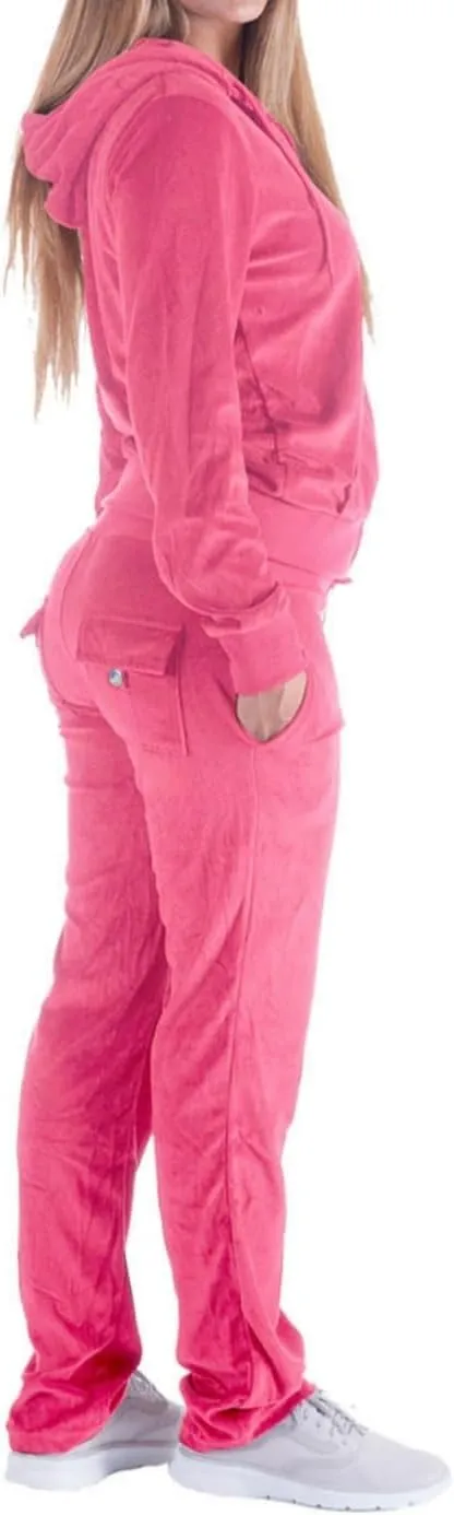 Womens Jogging Suits Sets Running Velour Outfit Zipper Warm Up 2 Pieces Hoodie and Pant Tracksuit