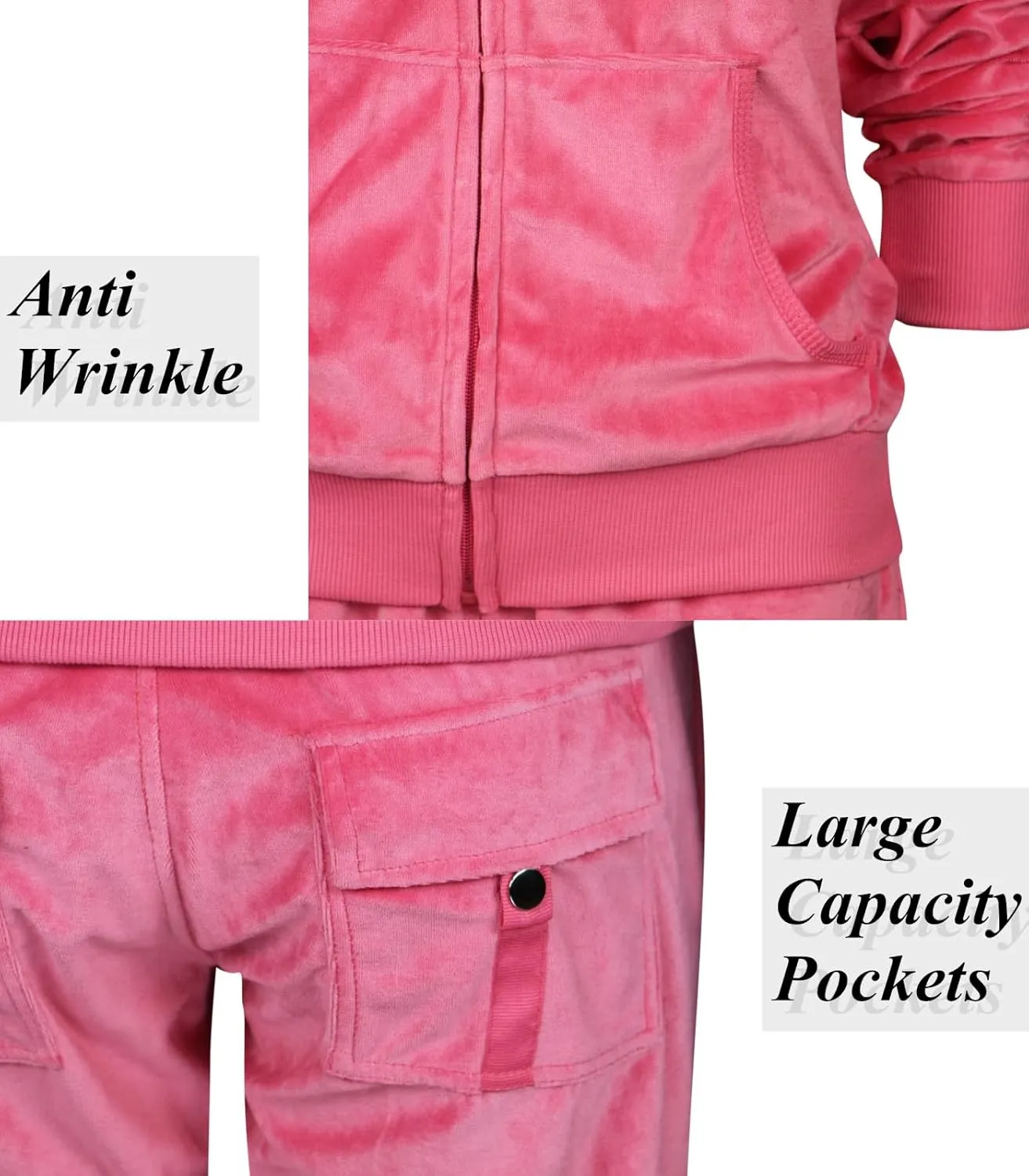 Womens Jogging Suits Sets Running Velour Outfit Zipper Warm Up 2 Pieces Hoodie and Pant Tracksuit