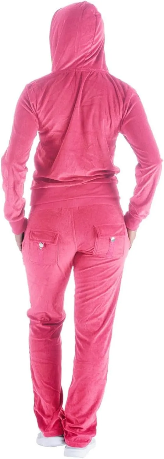 Womens Jogging Suits Sets Running Velour Outfit Zipper Warm Up 2 Pieces Hoodie and Pant Tracksuit