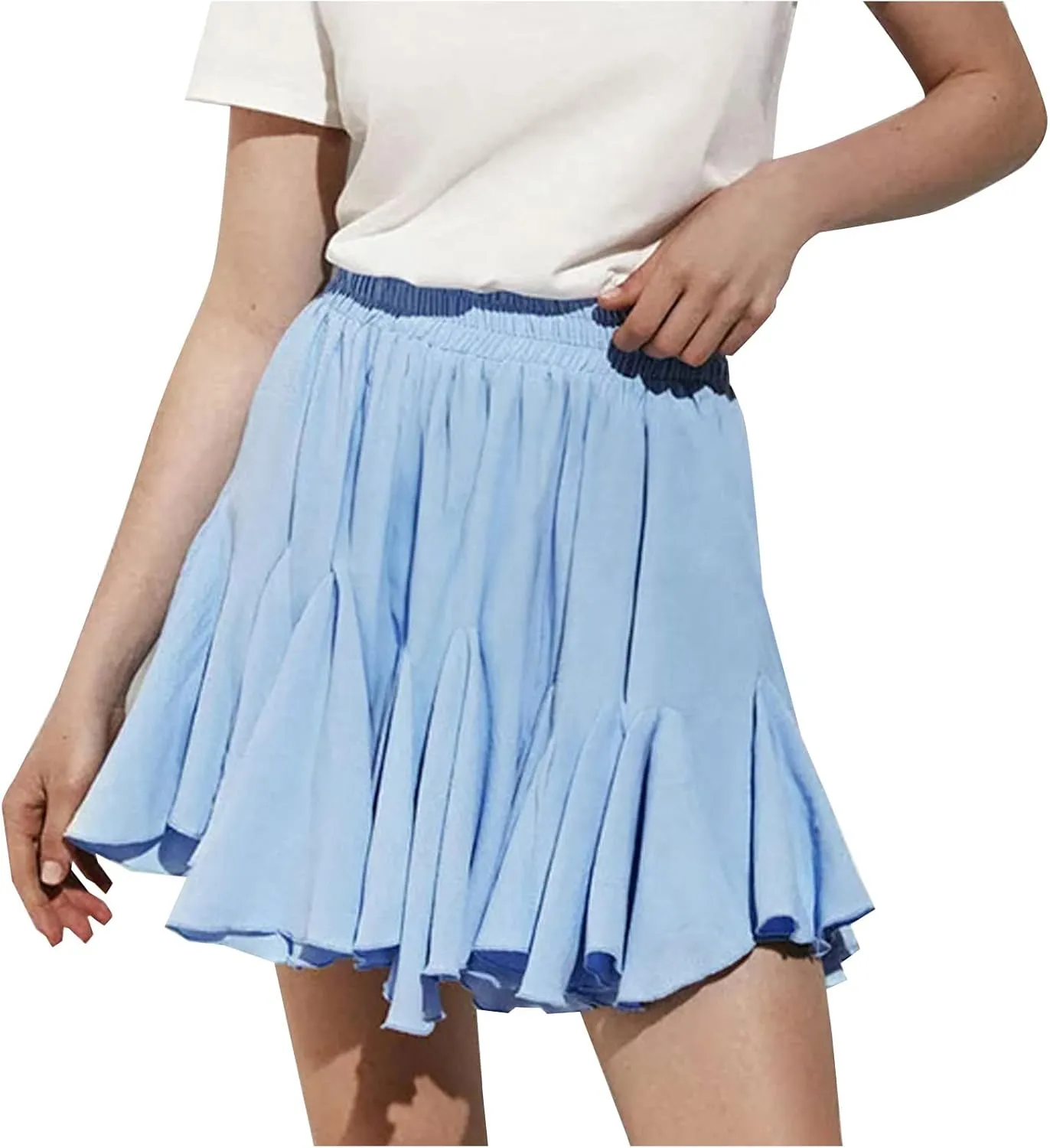 Womens Pleated Skater Skirt Basic Casual High Waisted Ruffles Flared Mini Lingerie Skirts 2025 Fashion Clothes