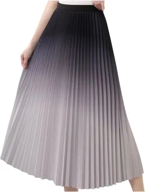 Womens Skirts midi Length Elegant Pleated Midi Skirt Fashion High Waisted Flowy Skirt Gradient Color Half Skirts