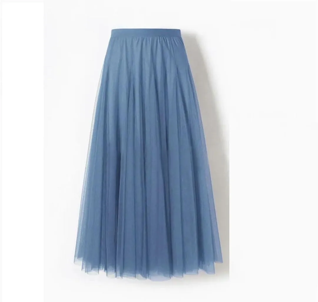 Women's Solid Polyester Stretch High Waist Dance Skirt Long Pleated Midi Skirt