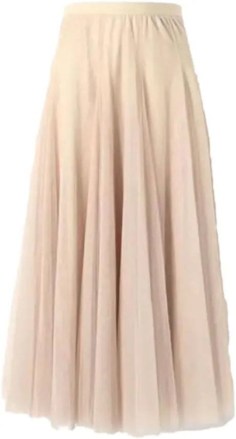 Women's Solid Polyester Stretch High Waist Dance Skirt Long Pleated Midi Skirt