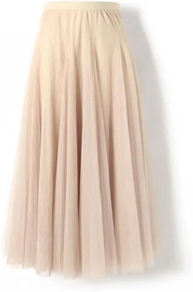 Women's Solid Polyester Stretch High Waist Dance Skirt Long Pleated Midi Skirt