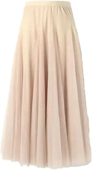 Women's Solid Polyester Stretch High Waist Dance Skirt Long Pleated Midi Skirt