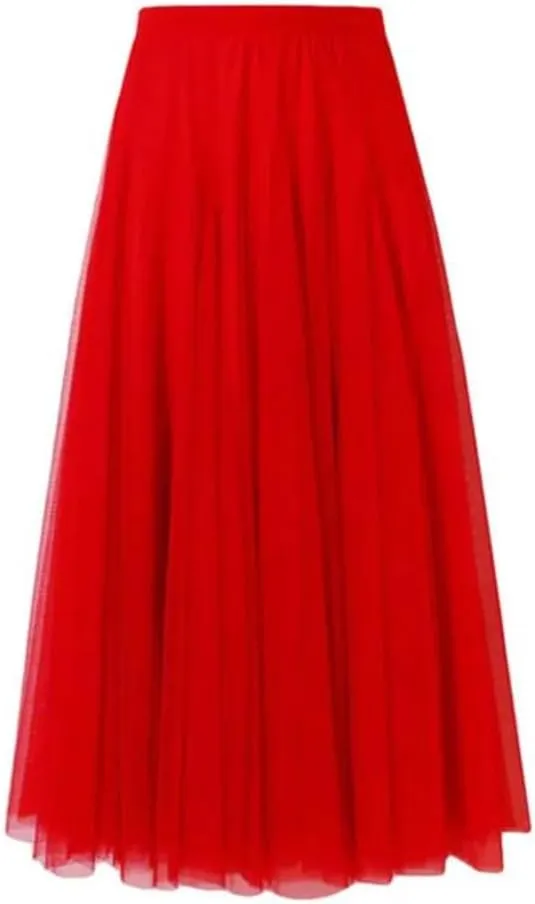 Women's Solid Polyester Stretch High Waist Dance Skirt Long Pleated Midi Skirt