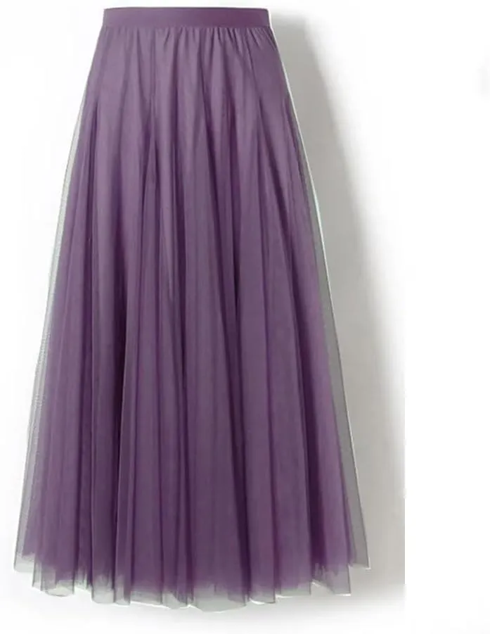 Women's Solid Polyester Stretch High Waist Dance Skirt Long Pleated Midi Skirt